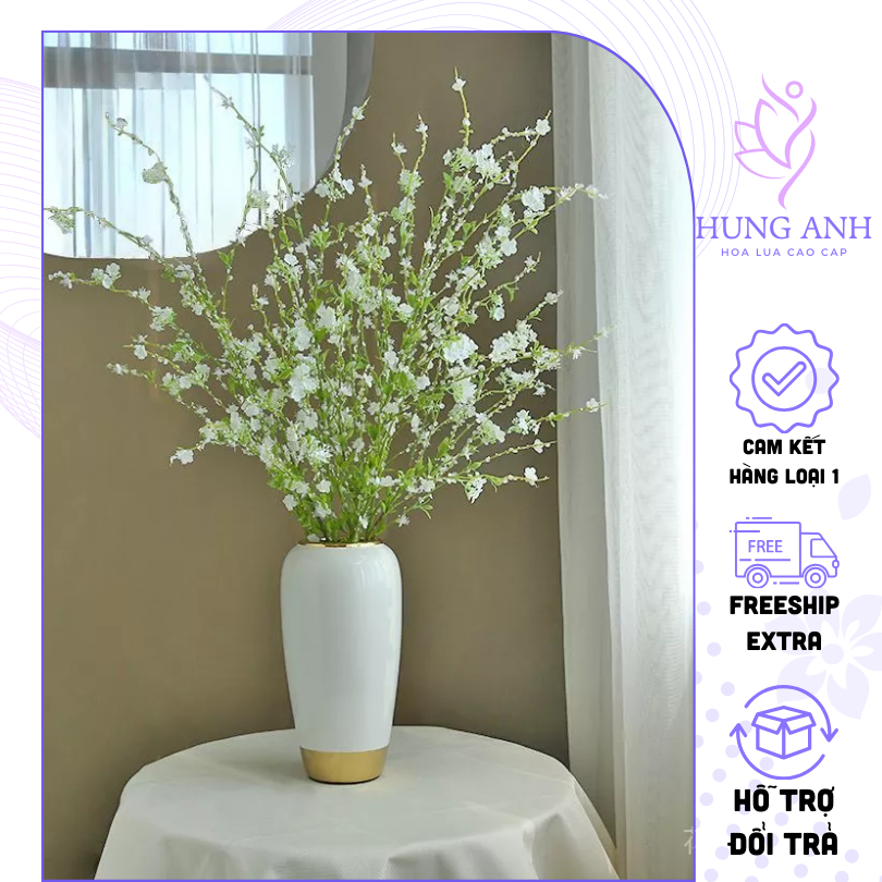 Cành Hoa Tuyết Mai Giả 120cm cao cấp (Cam kết loại 1) - Decor phòng khách, trang trí nhà cửa