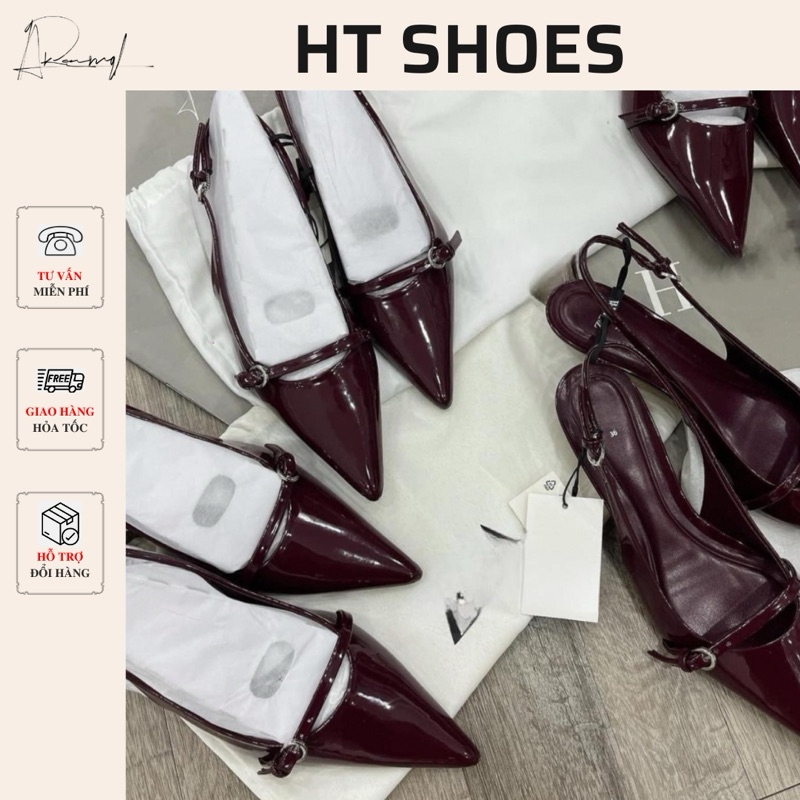 Giày cao gót Z mũi nhọn phối khoá đế cao 4cm hai màu da PU bóng dành cho nữ phong cách công sở Fullbox 𝟯𝗪𝟬𝟱𝟭-𝟭
