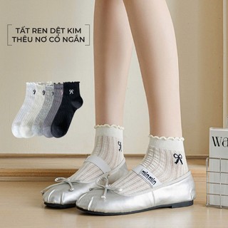    TẤT 100% COTTON - TÚI ZIP   Tất thêu nơ dệt kim cổ ngắn nhún phù hợp nhiều phong cách 