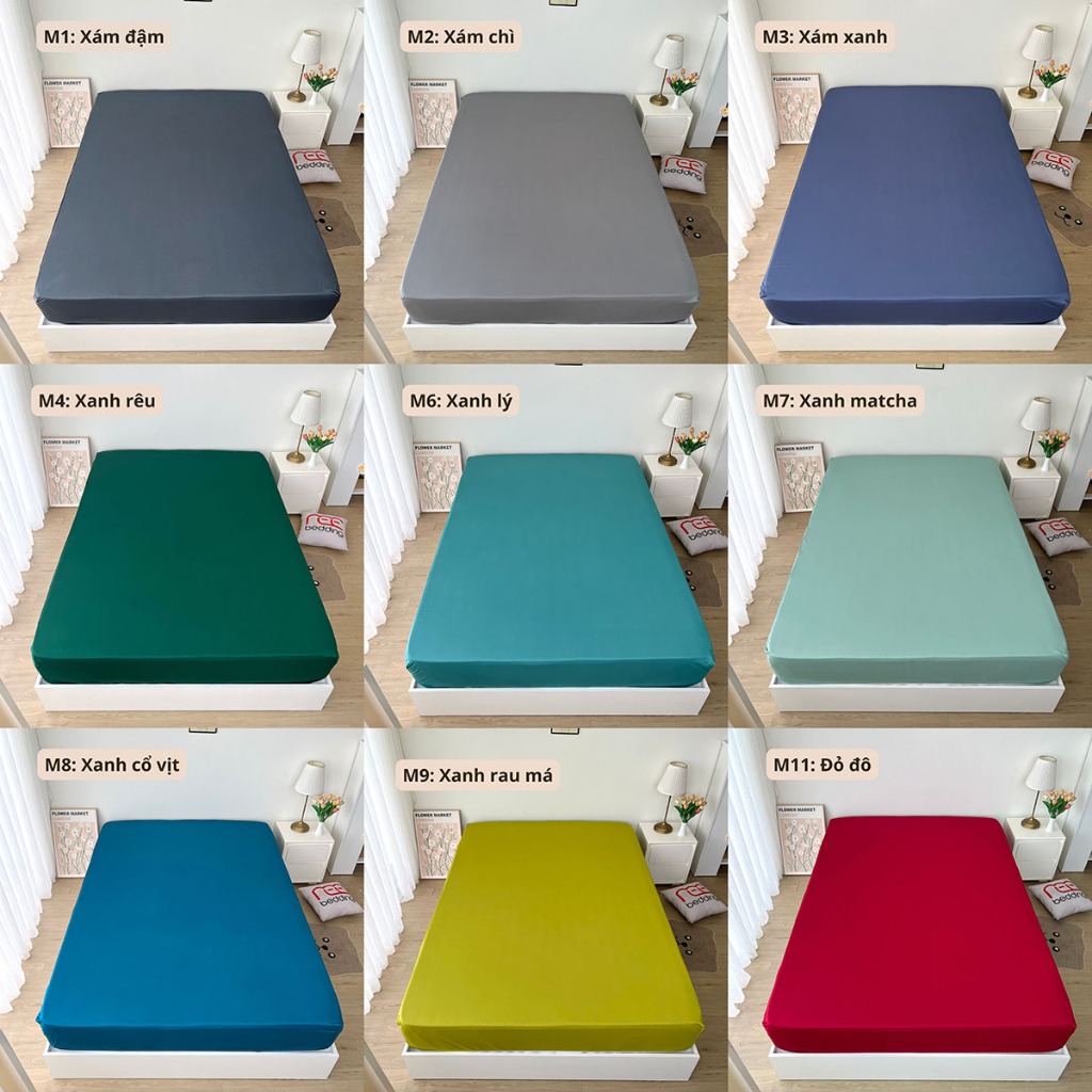 Ga giường kèm vỏ gối 4 món thun lạnh trơn REE Bedding TL253 đủ size trải drap nệm 1m2, 1m4, 1m6, 1m8, 2m2 | BigBuy360 - bigbuy360.vn
