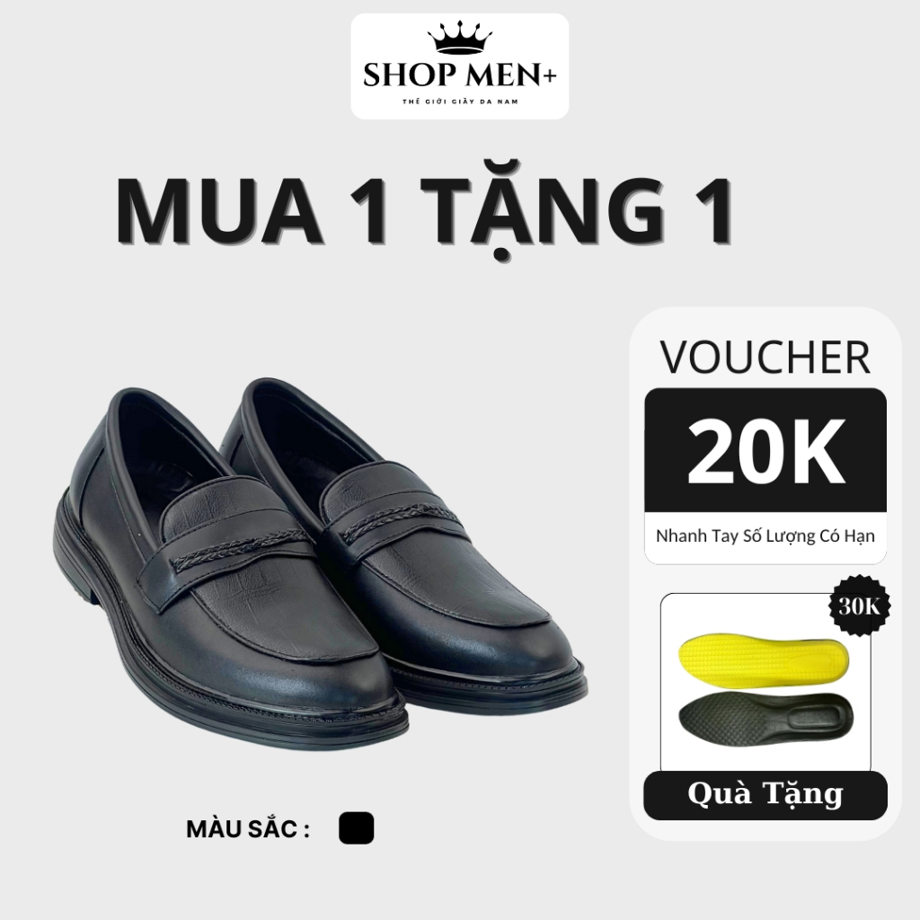 Giày lười da công sở Penny Loafer chữ thập tăng chiều cao 5cm đế bằng khâu đế trống trơn trượt shopmen+