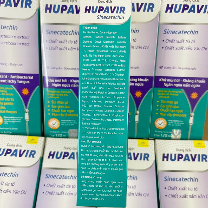 (Che Tên) Dung dịch vệ sinh Hupavir Sinecatechin 120ml - Hỗ trợ Sùi mào gà, rửa hàng ngày