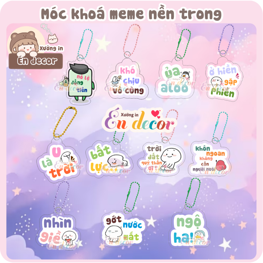 Móc khoá meme vui nhộn nền trong - Én decor