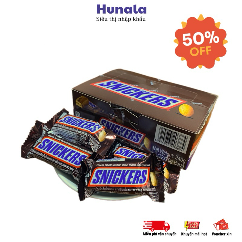 Socola SNICKERS Mỹ hộp mini 12thanhx20g (cam kết data mới)