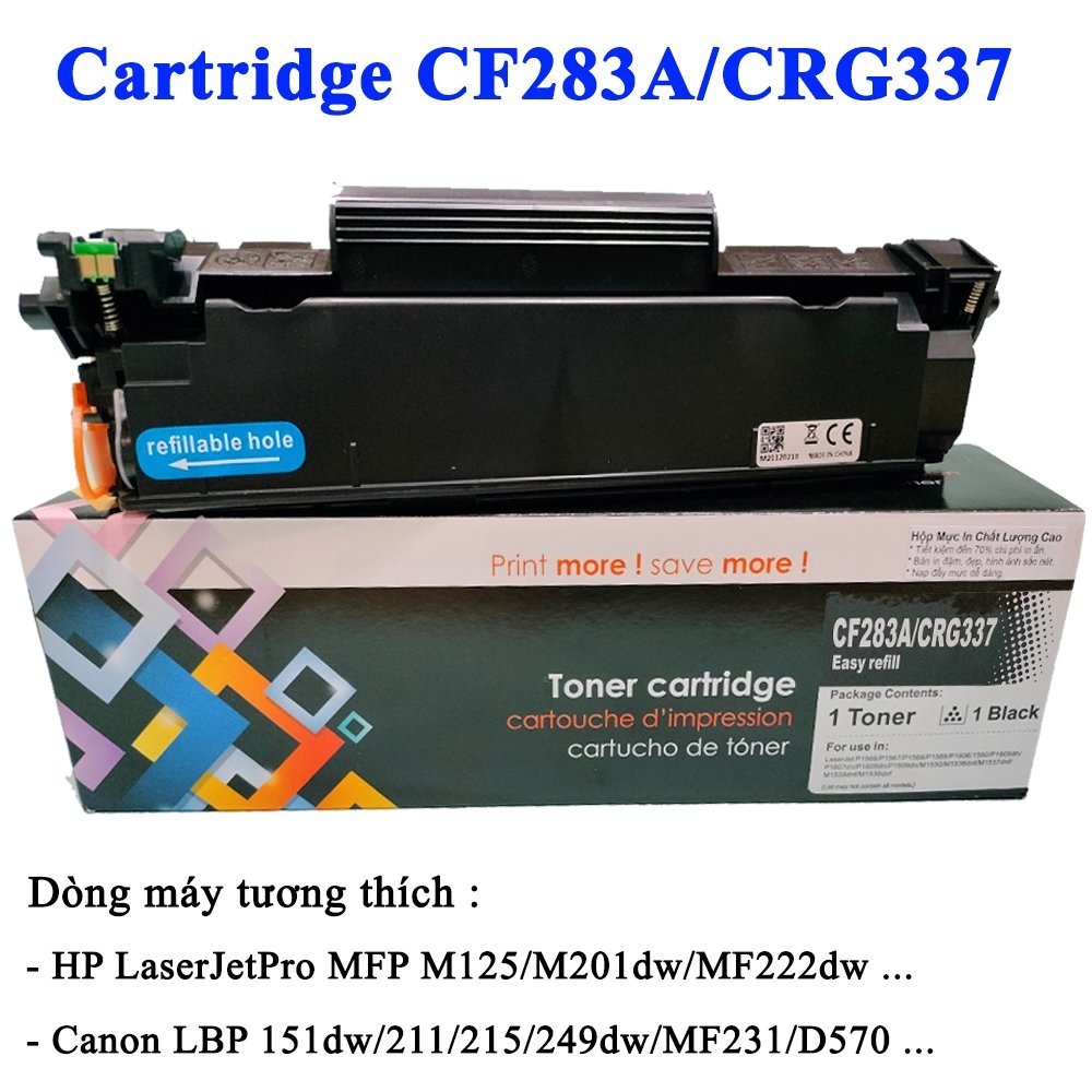 Hộp mực in Topjet CF283A/CRG337 dùng cho máy in HP Laser Jet Pro/ Canon Satera/ Canon I-Sensys