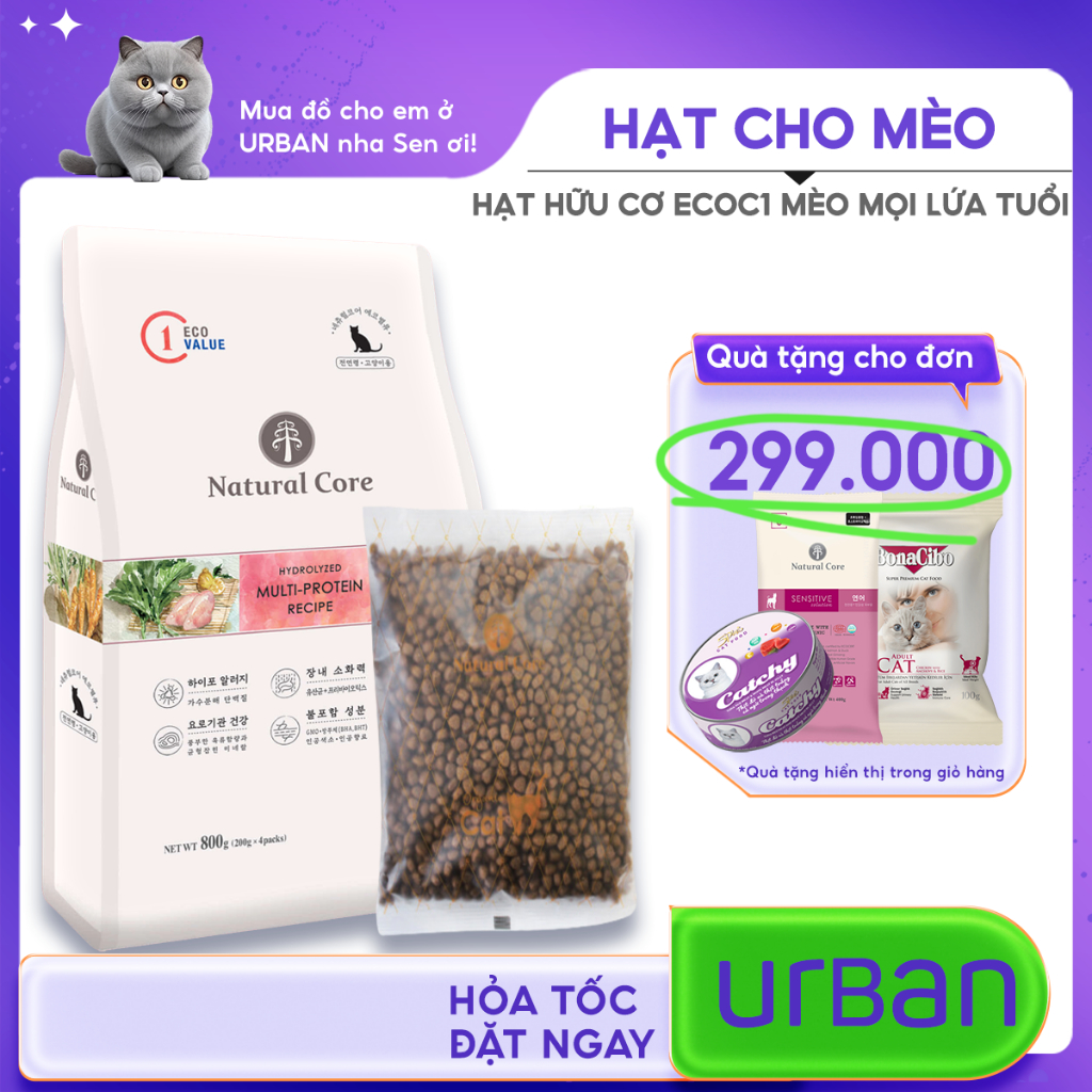 Natural Core - Ecoc1_Hạt Hữu Cơ Đa Đạm Cho Mèo Mọi Lứa Tuổi