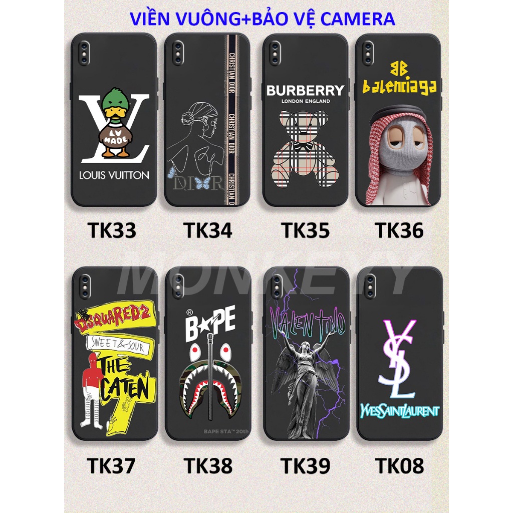 Ốp lưng IPhone X / XS / XR / XS MAX TPU viền vuông in hình thương hiệu dsq,lv,bbr..cao cấp