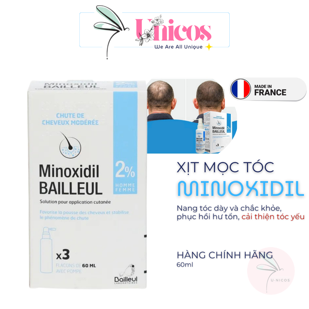 Xịt Mọc Tóc Minoxidil Bailleul 2% - Xịt Tóc Hỗ Trợ Mọc Tóc Dành Cho Nam Và Nữ