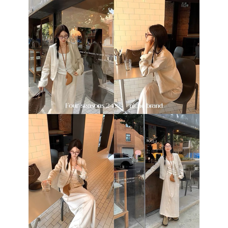 Amy set- set áo khoác ngoài và chân váy dài linen