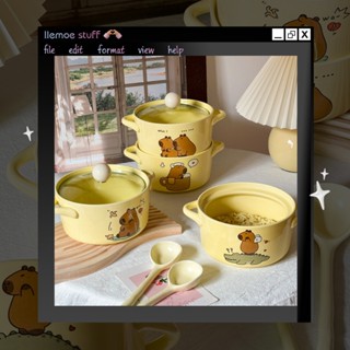 Tô gốm sứ Capybara có tay cầm nắp thủy tinh kèm muỗng nhiều biểu cảm độc đáo thích hợp decor ăn uống làm quà tặng