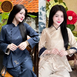 Bộ pháp phục đồ lam đi chùa Tuệ Anh cổ tàu vạt hò vải Linen xước cao câp sang trọng thanh lịch - Hỏa Tốc Hà Nội nữ women