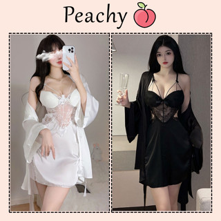 Váy ngủ lụa 2 dây có mút ngực phối ren cao cấp gợi cảm đầm mặc nhà hở lưng tặng chip quyến rũ sang chảnh PEACHY P160