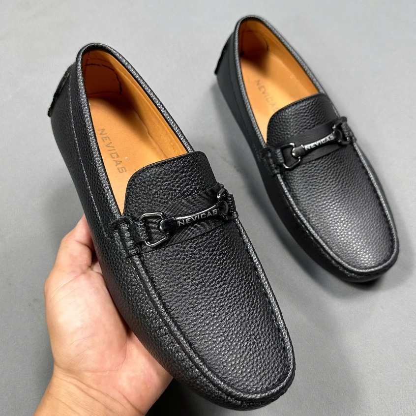 Giày Mọi Nam Cao Cấp Đế Cao Su Mũi Tròn Chân Đế Phẳng (1 cm trở xuống) Giày moccasin Bề mặt bằng da PU cao cấp độ bền ca