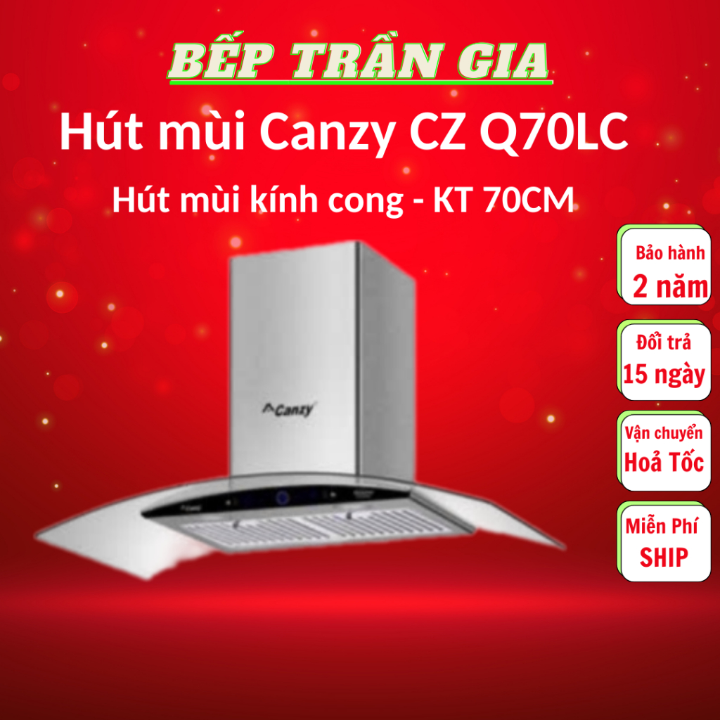 Hút mùi kính cong cảm ứng Canzy CZ DB70Q | Q70LC  Bảo hành chính hãng 3 năm