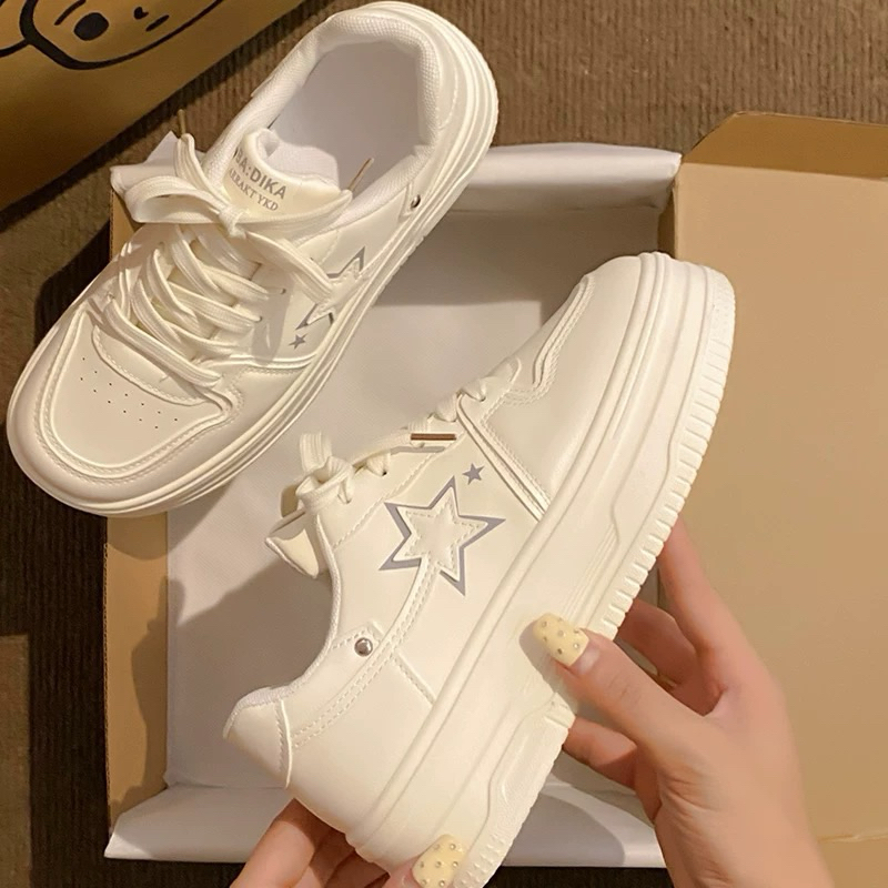Giày thể thao nữ độn đế hình Ngôi sao Full trắng hàng QCCC