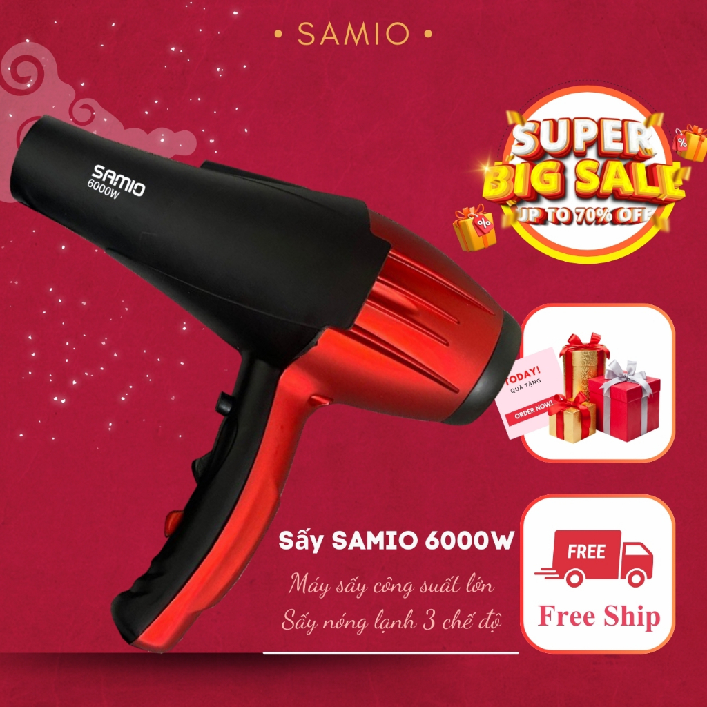 Máy Sấy Tóc SAMIO 6000W 2 Chiều Nóng Lạnh Công Bản Salon Cao Cấp, Máy Sấy Tóc Công Suất Lớn Sấy Khô Tóc Nhanh Chóng