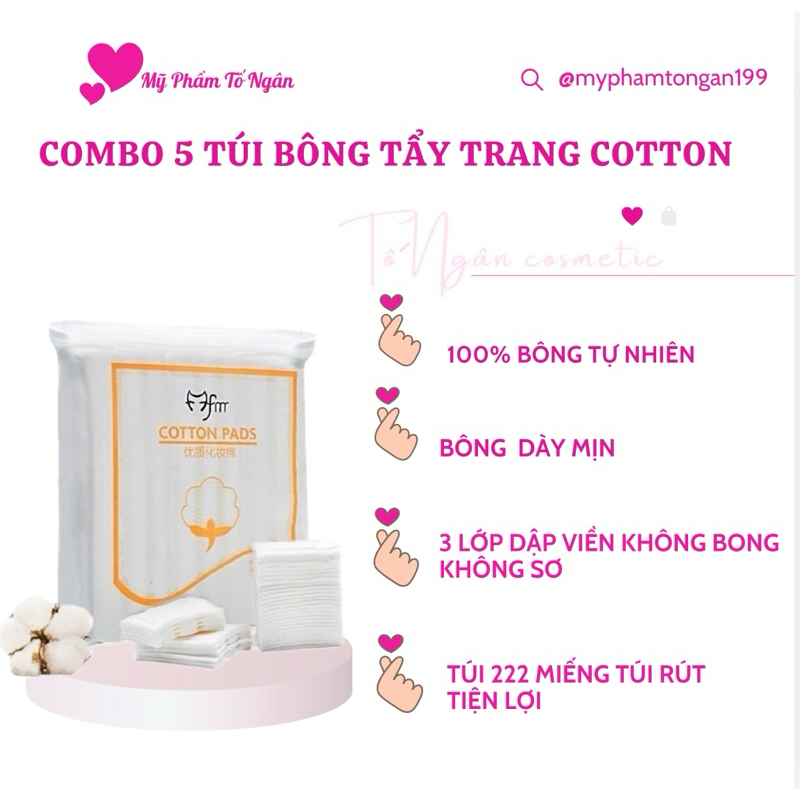 [Hàng Chính Hãng] Combo 5 túi bông tẩy trang cotton pad 222 miếng