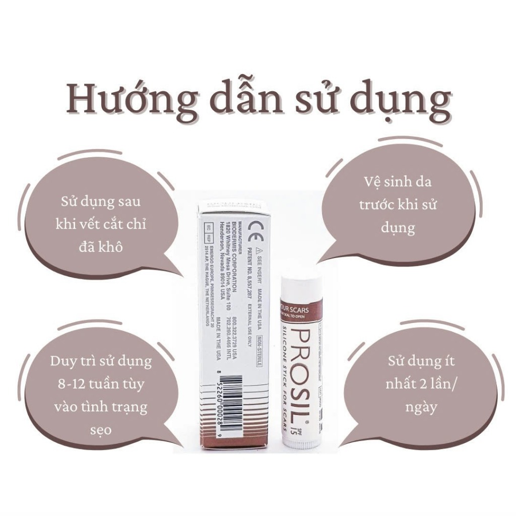 Kem sẹo ProSil Biodermis 100% Silicon Gel 4,25g USA/SPF15+ Giảm thâm sẹo Biodermis Dạng Thỏi Tiện Lợi