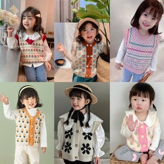   Hàng QCCC 1-6 tuổi  Áo gile len cho bé gái kẻ sọc cá tính cực xinh chất dày dặn mềm mại 