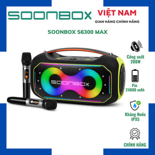 Loa Karaoke Soonbox S6300 Max Bluetooth 5.3 Công Suất 200W Bass Mạnh, Kèm Micro, Đèn Led RGB, Chống Nước IPX5, Pin 24000