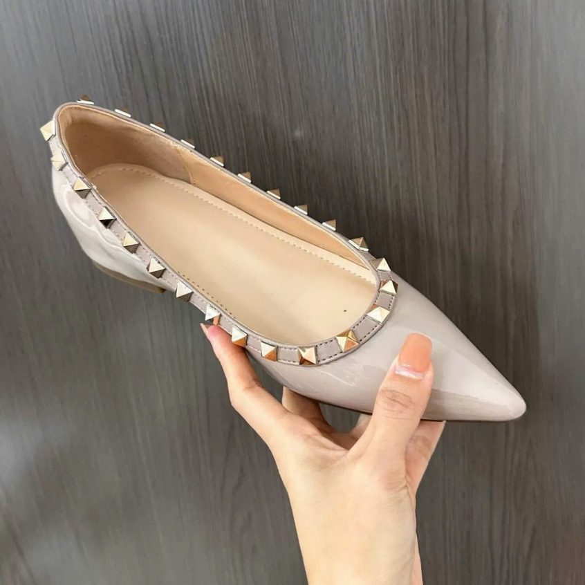 Giày búp bê nữ đế cao đính đá Val.tino.J12 bản QCCC - Giày mary jane nữ sang chảnh full hộp da mềm chống nhăn