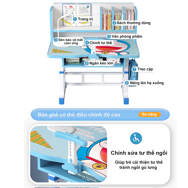 bàn học cho bé có thể nâng lên Trẻ Em Bàn Học Màu Xanh Hồng Có Ngăn Kéo Bàn Viết Học Sinh Tablelf | BigBuy360 - bigbuy360.vn