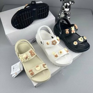 Crocs Nữ 2 Quai Hậu+Ko Hậu Độn Đế Form Hàn Hình Gắn Xinh,Dép Cross Sandal Nữ Đế Cao,Tặng Kèm Charm 3D Gắn Dép