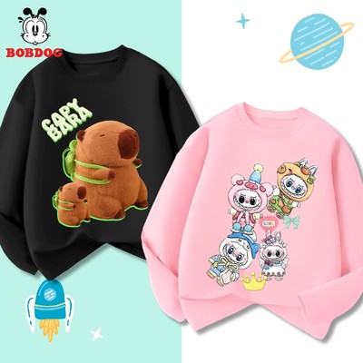 Áo thun dài tay bé gái BOBDOG in hình capybara cổ tròn chất liệu cotton mỏng nhẹ thoáng mát cho bé