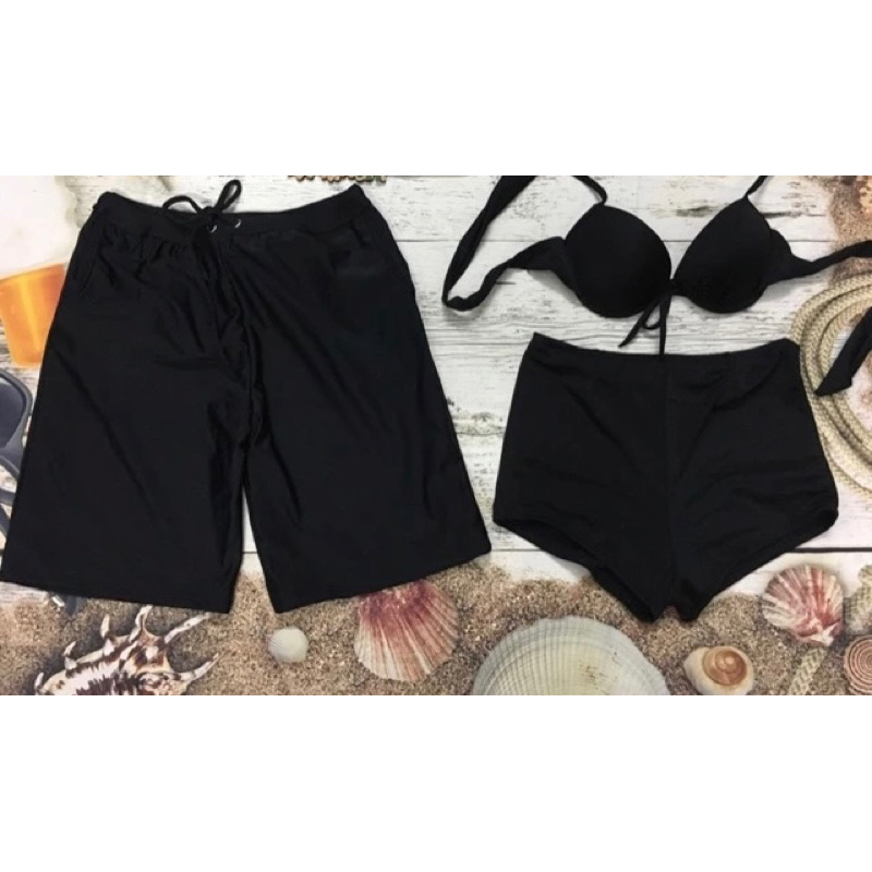 Đồ bơi cặp nam nữ- bikini cặp đi biển thun lạnh áo nữ mút dày
