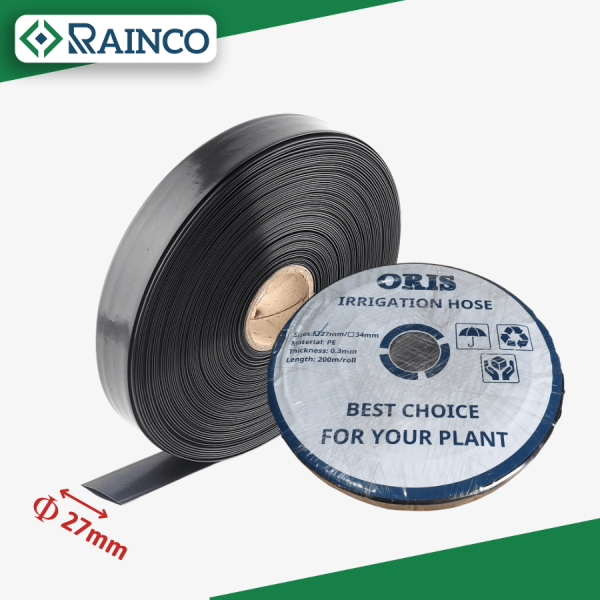 Cuộn 200m Ống dẹp PE/ Dây tưới PE không đục lổ phi 27mm - 34mm