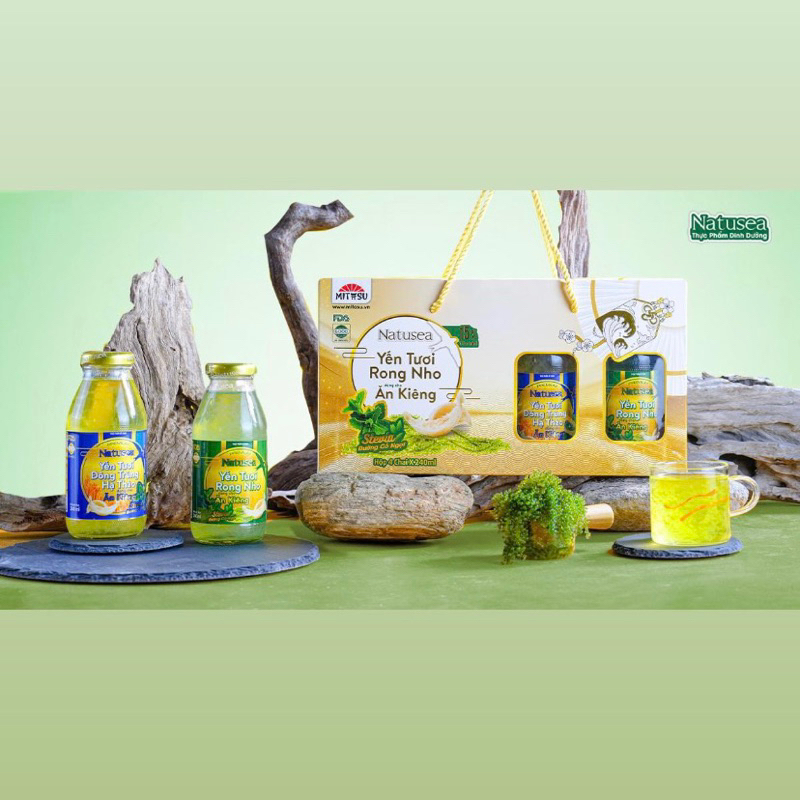 Nước Yến Tươi Ăn Kiêng Natusea Vị Rong Nho & Vị Đông Trùng Hạ Thảo Lốp 4 Chai
