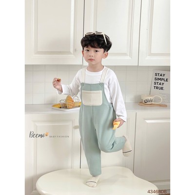 Set bộ yếm kèm áo dài tay Beemo phối túi vải da cá mềm mại, giữ ấm tốt,dành cho bé trai từ 9-21kg 4346BDB