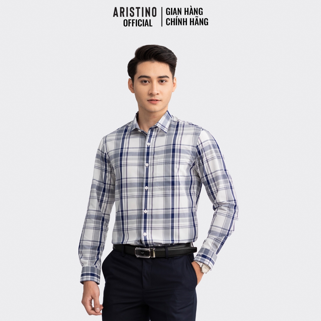 ÁO SƠ MI DÀI TAY ARISTINO MÀU TRẮNG KẺ XANH ALS23702