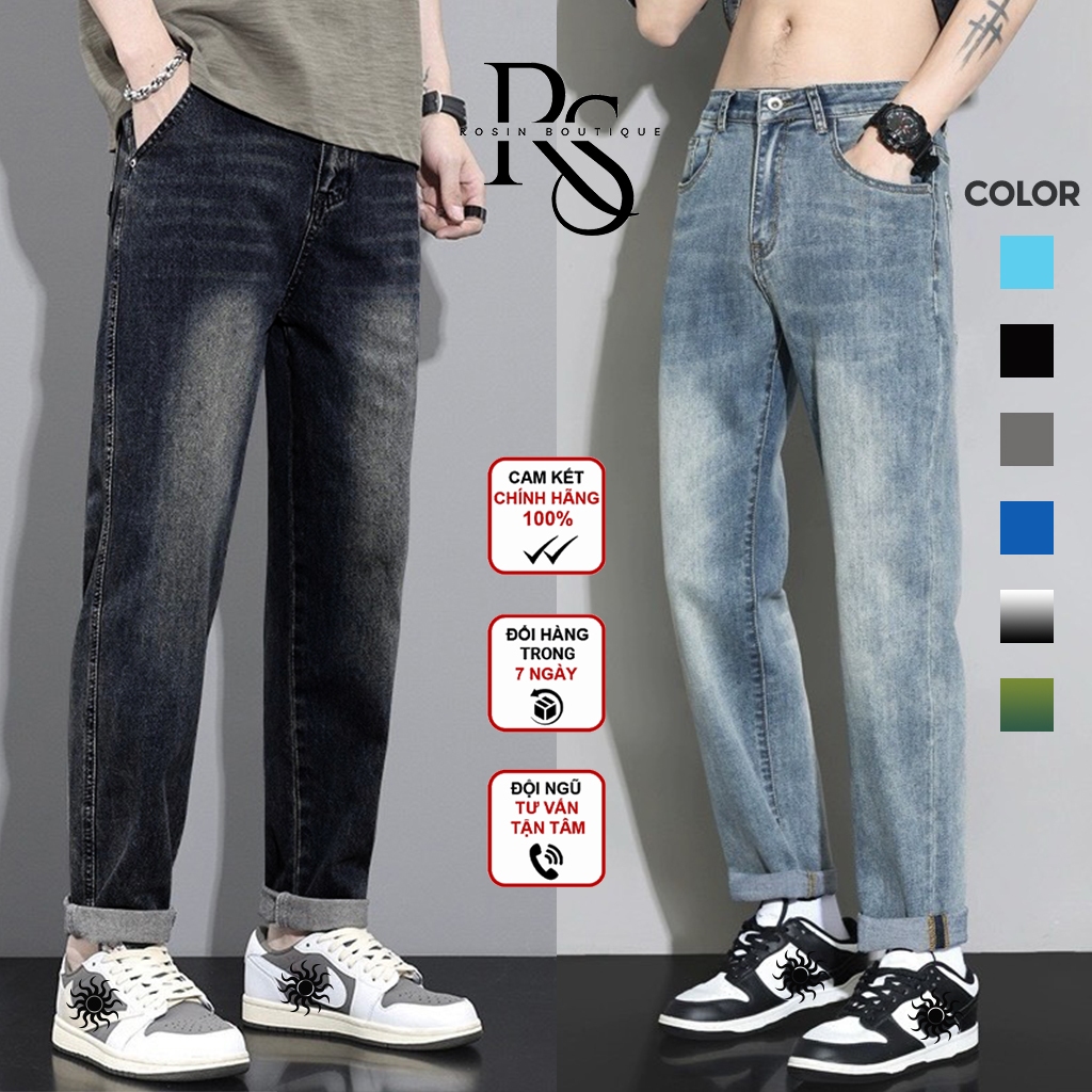 Quần Jean Nam Baggy Cạp Cao Xanh Nhạt Trơn Ống Suông Avocado, Quần Bò Ống Suông Chất Jean Mềm Xu Hướng 2026