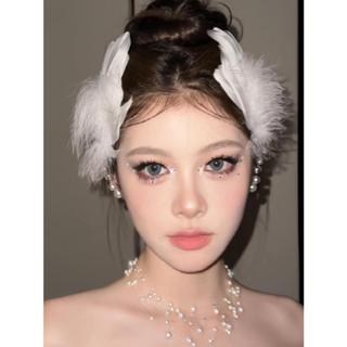  CORSET STORY - Kẹp Tóc Lông Vũ thiên nga trắng đen phối ngọc lông vũ mượt kẹp tóc cực xinh cosplay swan 