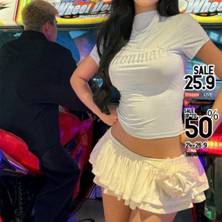 ONONMADE Áo Thun Đính Đá Màu Xanh , Chân Váy Xoè Ngắn Sát ( không quần trong ) Jena Set (Có Bán Lẻ).