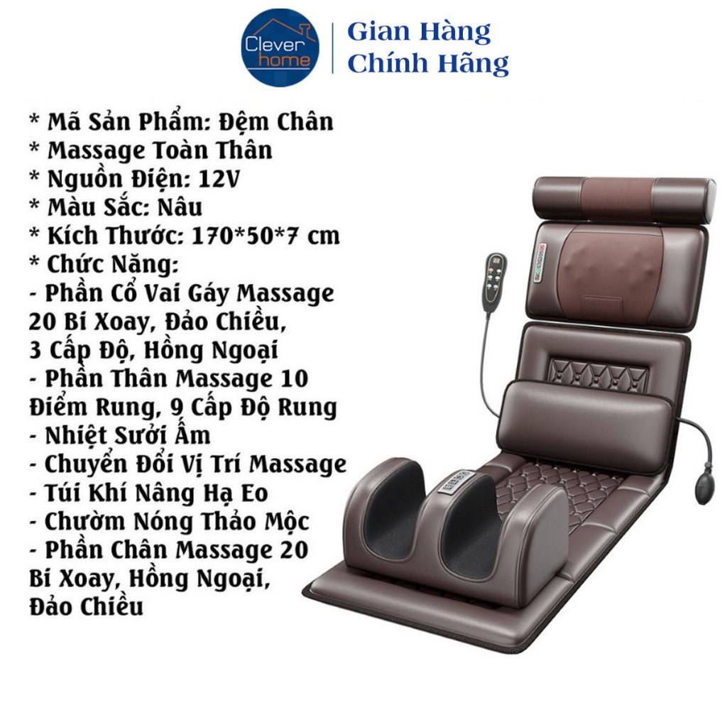 Đệm Massage toàn thân , đệm kèm gối xông thảo mộc, massage cổ vai gáy và massage chân, nệm massage toàn thân