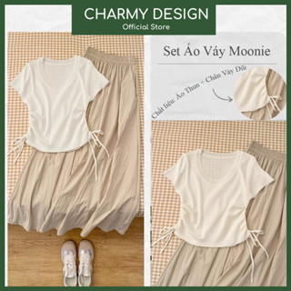  Set Áo Váy Nữ Mooni Thiết Kế Áo Thun Kèm Chân Váy Xòe Vải Đũi Set Đồ Nữ Style Hàn Quốc Sang Chảnh Charmy Design 