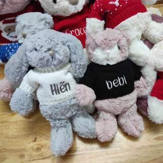 ÁO LEN THÊU TÊN CHO THỎ JELLYCAT, THÚ BÔNG SIZE S 18-20cm