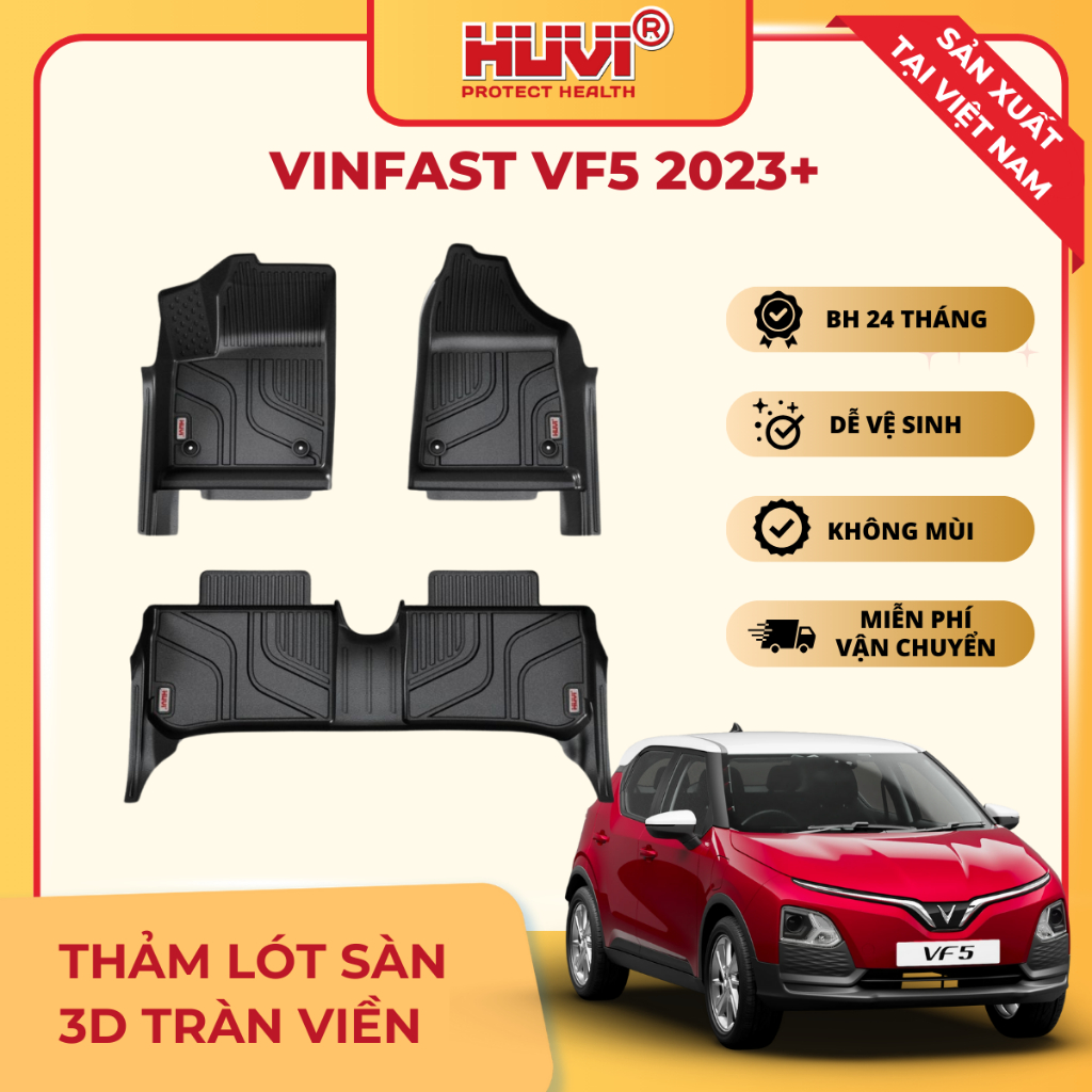 [CHÍNH HÃNG] Thảm lót sàn xe VINFAST VF5 2023 3D tràn viền nhựa TPE - HUVI Việt Nam