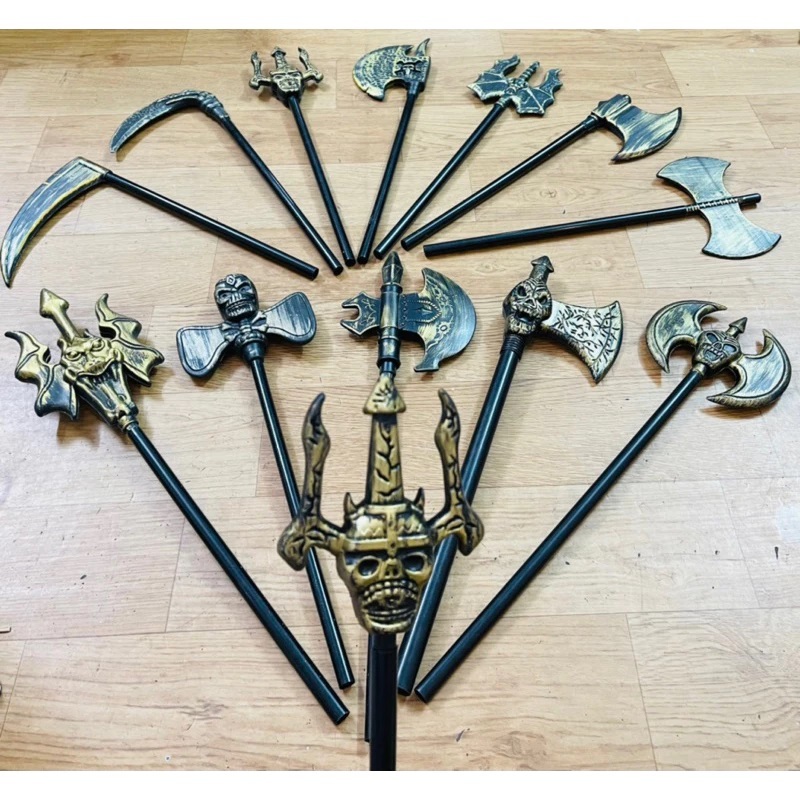 Gậy chơi Halloween rìu búa lưỡi hái đầu lâu/ gậy lưỡi hái rìu búa đầu lâu hình ma