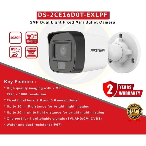 Camera 4 in 1 hồng ngoại 2.0 Megapixel HIKVISION DS-2CE16D0T-EXLPF ánh sáng đêm thông minh