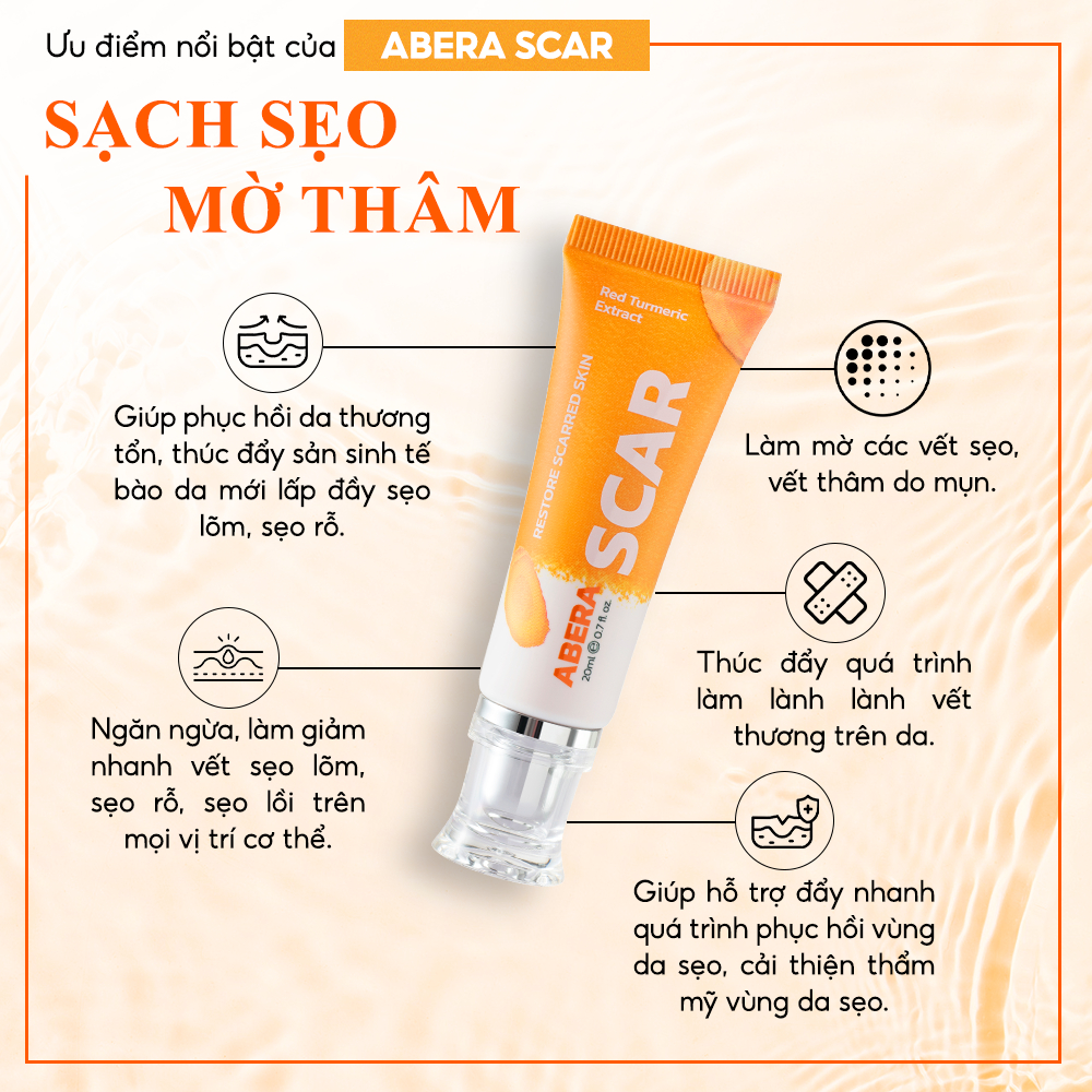 Kem Mờ Sẹo Nghệ Đỏ Scar Abera - Giúp Liền Sẹo Rỗ, Sẹo Lồi, Sẹo Lõm, Sẹo Sau Sai Nạn, Sẹo Bỏng ĐHBK Hà Nội Nghiên Cứu