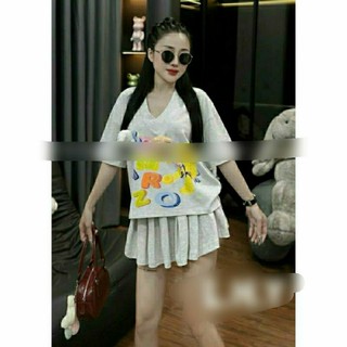 SET VÁY CỔ V ĐÍNH GẤU CHỮ VÀNG 2 MÀU