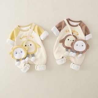  Bodysuit dài tay kèm túi cho bé trai bé gái vải zip lông dày dặn Áo liền quần trẻ sơ sinh túi hình quả trứng SLT163 