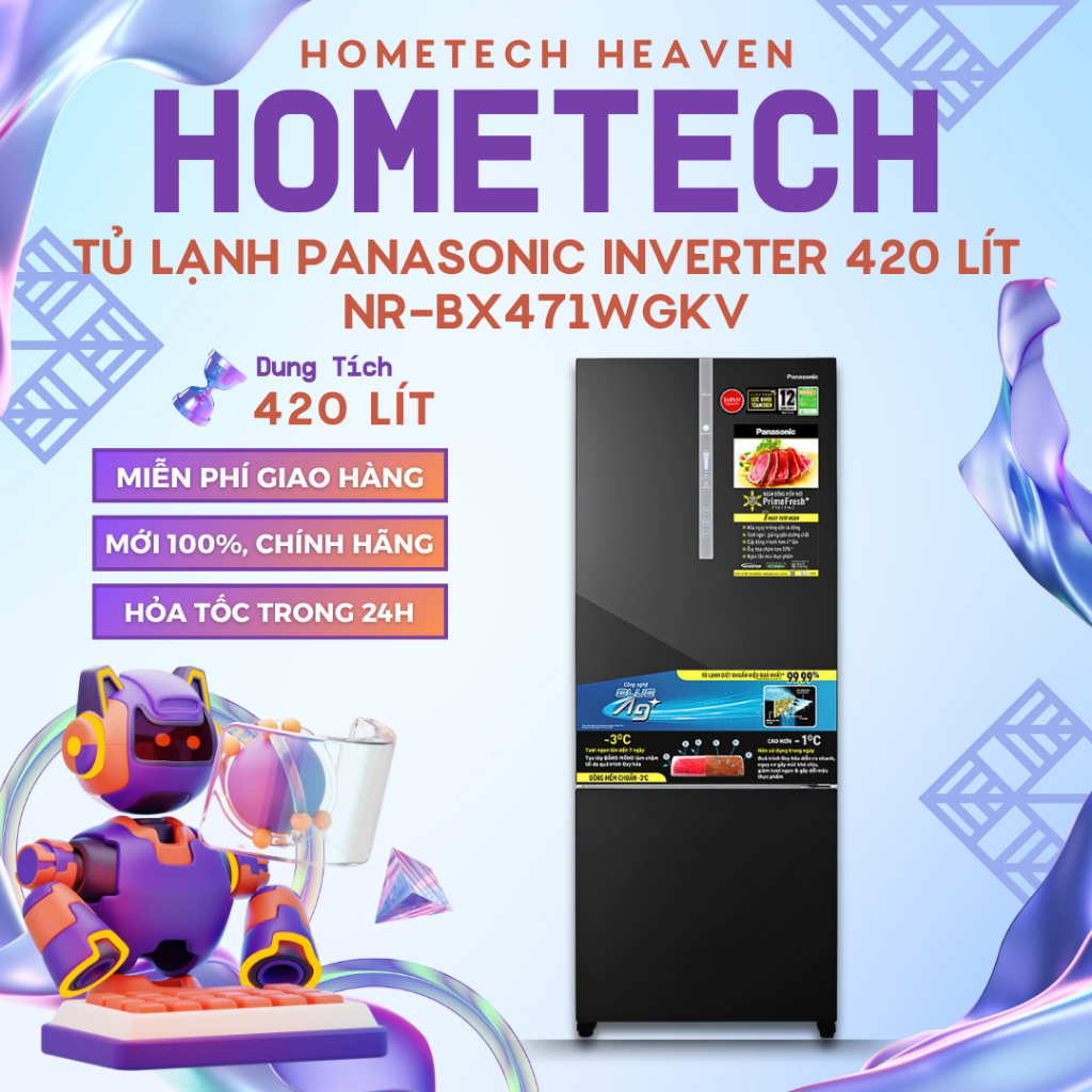 [GIAO LẮP MIỄN PHÍ] NR-BX471WGKV - Tủ lạnh Panasonic Inverter 420 lít NR-BX471WGKV - Hàng Chính Hãng