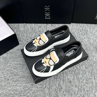  Giày lười nam slipon Karl quai da dệt hoạ tiết ông chú mafia đeo kính đế khắc gân chống trơn trượt 