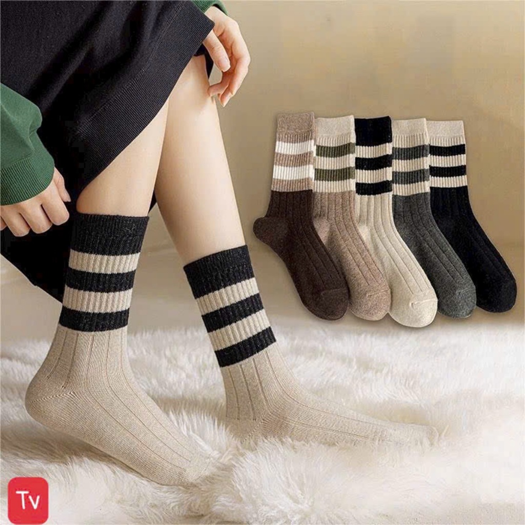Tất Nữ - Set 10 Đôi Tất vớ nữ Cổ Cao Kiểu Dáng 3 Sọc Ngang Thấm Hút Mồ Hôi Thoáng Mát (Tuyển   )
