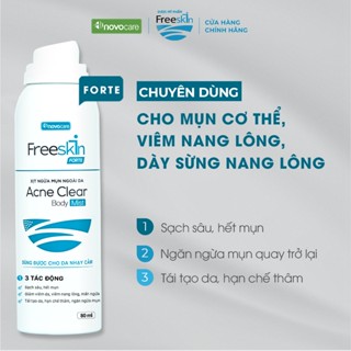Xịt mụn lưng, viêm nang lông, dày sừng nang lông, viêm da Novocare - Freeskin, sạch mụn, mờ thâm, sáng da 80ml