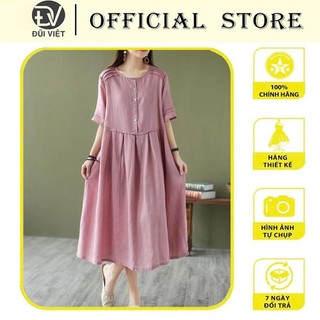 Đầm thiết kế dáng suông chất liệu linen màu hông siêu xinh mẫu mới Đũi Việt